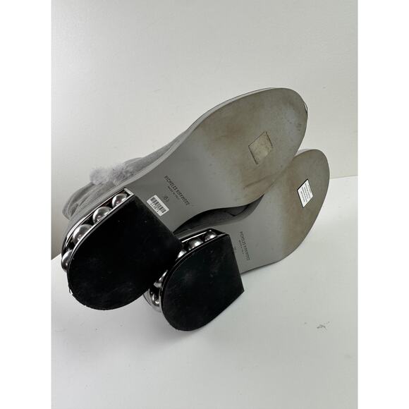 Nicholas Kirkwood Luna Booties 38.5 Gray Suede Pearl Heel Side Zip Ankle Boot - Picture 6 of 8